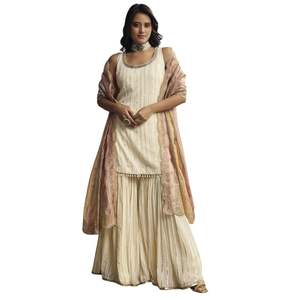 Marfil Lucknowi Sharara conjunto con tejido Dupatta para la venta al por mayor de ropa de novia Eid celebraciones recepciones y a granel festivo étnico - Product Image 1
