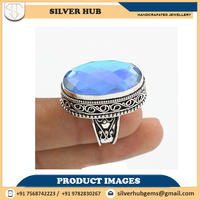 Bague en verre dichroïque et pierre précieuse bleue unisexe, faite à la main en argent sterling 925, style bohème, personnalisable, idéale pour mariage et soirée