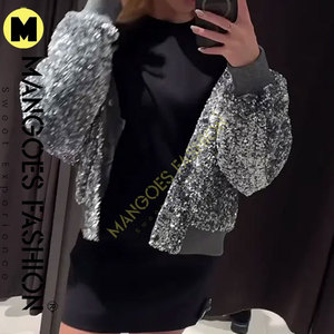Women's Cotton Canvas Sequined <b>Sparking</b> Quilted Winter <b>Jacket</b>-Silver Standard Long Sleeve Loose Coat Breathable Detachable Silk - Product Image 4