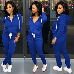 Survêtements pour femmes deux pièces tenues femmes décontracté bleu couleur survêtements femmes ensemble fermeture éclair sweat à capuche sweat avec poches - Product Image 3