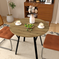 Table à manger ronde marron de 35,43 pouces seulement, petite table circulaire avec pieds en métal noir pour cuisine, balcon, appartement