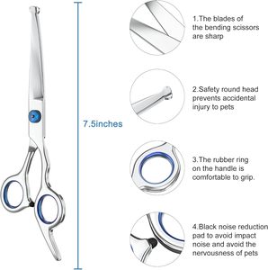 Tijeras profesionales curvas de 7,5 "para el cuidado de mascotas, tijeras ligeras de acero inoxidable para perros y gatos, puntas de seguridad para herramientas de extensión de cabello - Product Image 2