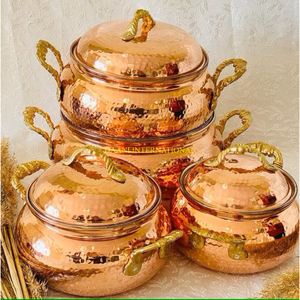 Juego de utensilios de cocina de cobre martillado con asas y tapas decorativas de latón Utensilios de cocina tradicionales de primera calidad para cocinar y servir - Product Image 1