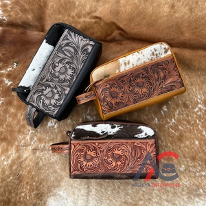 Nueva bolsa organizadora de maquillaje de almacenamiento manual de gran capacidad de lujo para mujer, neceser de viaje de piel de vaca, neceser con asa - Product Image 1