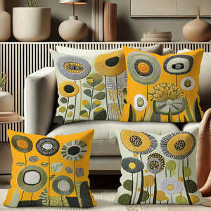 Fundas de Almohada Cuadradas con Diseño Floral, Estilo Rústico Francés Moderno, 4 Piezas, Amarillo Mostaza, Verde Oliva, Gris, Técnica 3D, con Cierre - Product Image 3