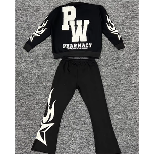 Ensemble de survêtement de qualité supérieure, broderie usée, survêtement 100% coton, sweat-shirt à capuche et pantalon empilé, dernier design - Product Image 5