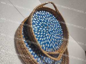 Bandeja redonda de ratán con incrustaciones de madreperla, mesa de centro, bandeja de mimbre con base de madera para cocina y sala de estar, regalos sinceros - Product Image 4