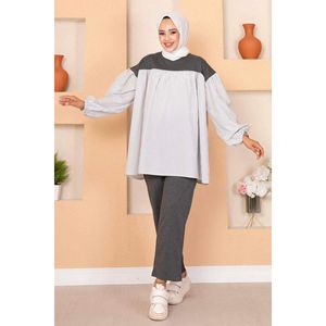 Ensemble 2 pièces anthracite avec poche à manches ballon XS-XL haut à capuche et jupe pour tenues d'automne - Product Image 5