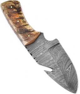 Cuchillo de caza y desollado hecho a mano de acero de Damasco de alta durabilidad, punta de caída, 7.5 pulgadas de largo total, mango de cuerno de carnero, gancho para desollar, OEM - Product Image 2