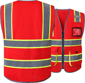 Chaleco de trabajo con cremallera y logotipo personalizado de Color rojo, tiras reflectantes de alta visibilidad, chaleco de tráfico de construcción, chaleco de seguridad con bolsillos 2025 - Product Image 2