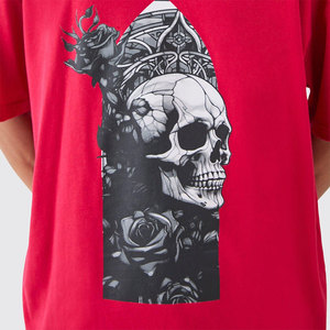 Custom Red <b>Skull</b> Graphic T <b>Shirt</b> <b>Men</b> Oversized Short Sleeve Crew Neck Streetwear Wholesale - Product Image 6