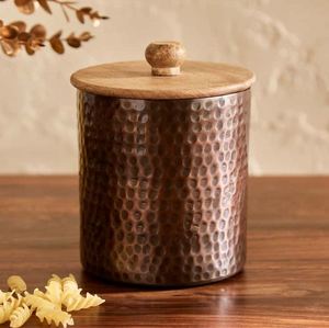 Boîte de rangement en Aluminium texturé Bronze avec couvercle en bois de mangue pour le stockage des aliments aliments secs cuisine décorative hôtel restaurant - Product Image 4