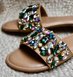 Zapatos Planos de Plataforma con Punta Abierta Marrones con Adornos de Cristal, Suela de TPR, para Todas las Temporadas - Product Image 4