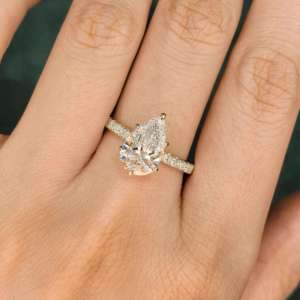 Anillos de compromiso de moissanita solitarios de 2 quilates con corte de pera, de moda, con engaste pavé, banda de boda para mujer, plata S925, regalo de aniversario - Product Image 2