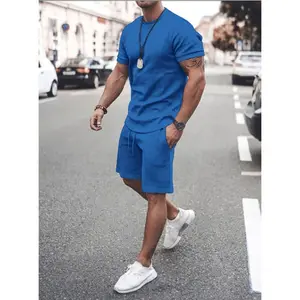 2024 New European Men's Casual Tracksuit Solid Color Fitness Running Short-sleeved T-shirt Men's Tracksuit