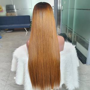 Nueva hermosa 30 pulgadas cierre 5x5 hueso sedoso recto 180 densidad Peluca de cabello humano vietnamita 100% Ombre marrón amarillo - Product Image 3