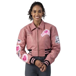 Fabricación 100% chaqueta universitaria transpirable con mangas de cuero de Color de contraste de alta calidad chaqueta universitaria hecha a medida para mujer - Product Image 1