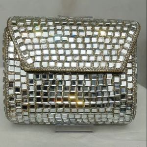 Handmade Mini <b>Mirror</b> Clutch Mosaic Silver Metal Bag Woman Unique Clutch Pearl Gold Plated Luxury Women's Wedding Creative Design - Product Image 1