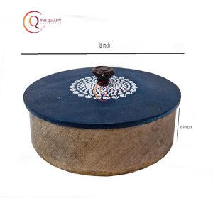 Casseroles Roti envoyées à la main de luxe boîte Chapati en bois Durable avec couvercle de cuisine imprimé servir Ware forme ronde fournitures faites à la main - Product Image 2