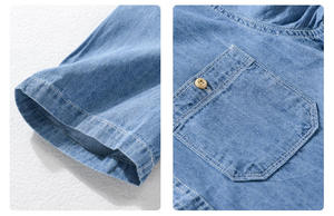 Chemise en jean vintage personnalisable pour homme, fabrication directe d'usine, demi-manches, décontractée, respirante, écologique, finition délavée à la pierre - Product Image 3