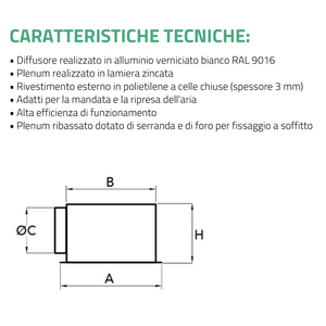 Difusor de Aire Acondicionado Cuadrado de 4 Vías Tecnosystemi DQBP, Aluminio Pintado en Blanco con Compuerta y Plenum Reducido - Product Image 4