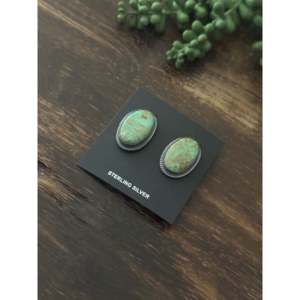 Larry Kaye Kingman Turquoise & Sterling <b>Silver</b> <b>Stud</b> Earrings Bezel Setting Post Earrings for Gift - Product Image 3