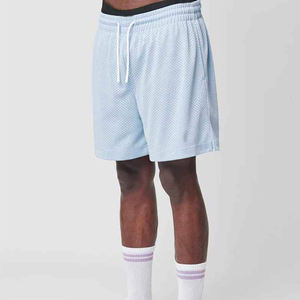 Pantalones cortos de baloncesto azul claro para hombre, tela de malla transpirable, cintura elástica con cordón, logotipo personalizado, ropa deportiva de entrenamiento atlético - Product Image 3