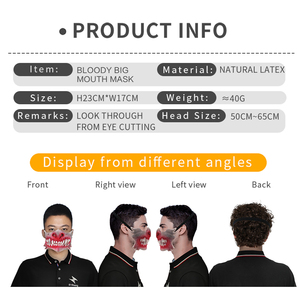 Vente en gros Scream Carnaval Cosplay Fête Halloween Effrayant Sanglant Grande Bouche Latex Masque Demi-Visage Horreur Latex Masque - Product Image 2
