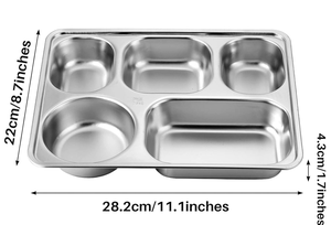 Lot de 5 plateaux et assiettes rondes divisées en acier inoxydable écologiques pour les mariages, les adultes, les collations, les portions de nourriture - Product Image 3
