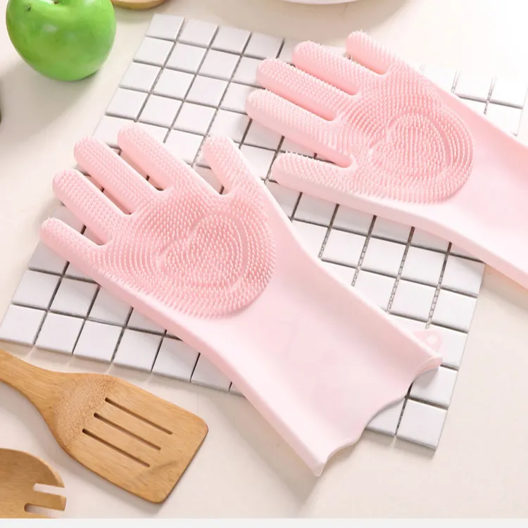 Gants éponge en caoutchouc de nettoyage, gants de vaisselle, brosse de nettoyage réutilisable en silicone gants de récurage résistants à la chaleur