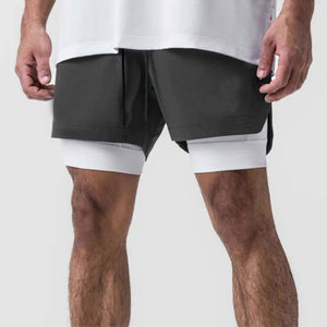 Pantalones cortos de gimnasio 2 en 1 grises personalizados, forro de compresión interior para hombre, pantalones cortos de entrenamiento ligeros de secado rápido con bolsillos con cremallera - Product Image 6