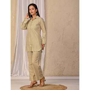 ชุดเซ็ตผ้าฝ้ายพิมพ์ลาย Barik Butti สีพาสเทล ชุดสองชิ้นพร้อมเสื้อติดกระดุม ไซส์ XS และ XXS สไตล์ทันสมัย ขั้นต่ำ 3 ชิ้น - Product Image 4