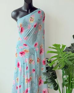 Trending Design Soft Georgette Saree con Pichwai Print Work para niñas High Demand Party Wear Collection de India - Product Image 4