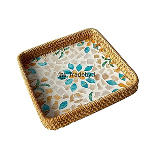 Bandeja Decorativa para el Hogar, Tejida a Mano con Ratán, Moderna, de Primera Calidad, Móvil, Ecológica, Multiusos y Elegante, Tradebyd - Product Image 2