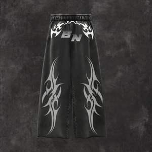 กางเกงขาบานขาตรงกางเกงขาบานสีจางลงพิมพ์ลายสกรีนลาย - Product Image 6