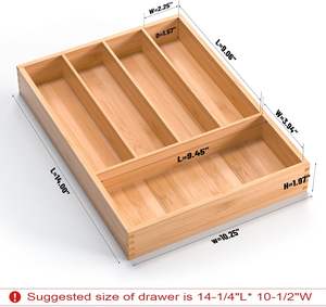 Plateau à couverts en bambou Ustensiles de cuisine Argenterie Couverts Tiroir Organisateur Diviseurs avec 5 Compartiments - Product Image 5
