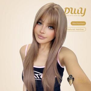 Perruque synthétique sans colle Liza H-DWY de 24 pouces pour femmes, mi-longue, rose blond, avec frange, ajustement parfait, dentelle transparente, perruques à ondulations lâches - Product Image 1