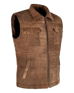 Gilet en cuir de vache véritable personnalisé, couleur personnalisée, col rond, fermeture à quatre boutons sur le devant, cinq poches, anti-rides, respirant - Product Image 6