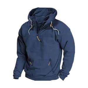 High Quality Custom 100% Fall Winter Men Solid Vintage Hooded Sweatshirt Half Zip Sports Hoodies Sweatshirts Male <b>Coats</b> - Product Image 1