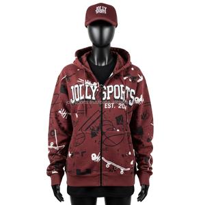 Sudadera con capucha y cremallera para mujer, algodón premium GSM, forro polar de poliéster, estampado gráfico color granate, logotipo personalizado, serigrafía, sudadera básica cálida con cremallera - Product Image 1