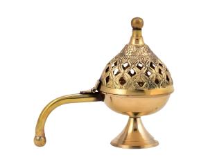 Brûleur d'encens en acier inoxydable de style arabe avec manche en bois pour le parfum de maison Bakhoor Brûleur d'encens couleur or Bakhoors - Product Image 4