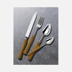 Handel-Juego de cubiertos de acero inoxidable con diseño de bambú natural, vajilla de estilo occidental de lujo, con plataforma plateada - Product Image 1