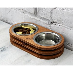 Comedero para Perros de Diseño Moderno Hecho a Mano en Color Marrón, Estilo Moderno y Novedoso, Tamaño Grande, Comedero para Perros de Madera y Acero Inoxidable para Jardín - Product Image 2