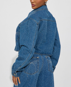 แจ็คเก็ตยีนส์แบบใหม่สำหรับผู้หญิง ฤดูหนาว ปกพับได้ ระบายอากาศได้ดี เป็นมิตรกับสิ่งแวดล้อม ผ้าฝ้ายออร์แกนิคแบบกลับด้านได้ สไตล์ลำลอง พร้อมส่ง - Product Image 3