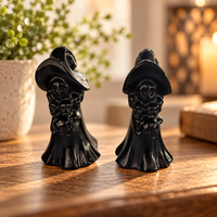 Statuette de Sorcier en Obsidienne, Sculpture en Cristal, Pierre Précieuse Noire, Figurine Fantastique pour Décoration de Bureau, Collection et Cadeau
