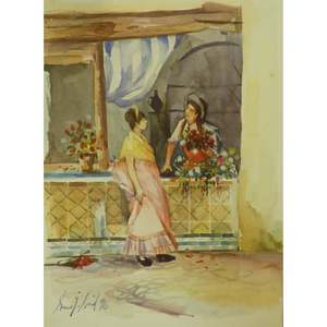 Pintura en acuarela española Said Ramil sobre lienzo, lista para colgar, para decoración de pared del hogar, 13 x 9, Abcp-217 - Product Image 1