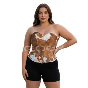 Fournisseur de corsets de mode OEM ODM, corset sans bretelles à imprimé vache, taille plus, à armatures en acier, décolleté en cœur - Product Image 1