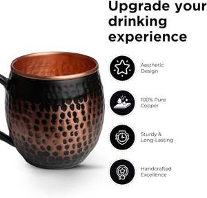 Tasse en cuivre ayurvédique de qualité supérieure avec poignée 16oz Pack de 1 tasses de mule de Moscou martelées noires pour boire des boissons de fête - Product Image 6