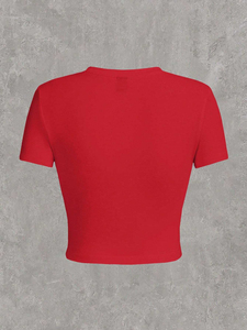 T-shirt court côtelé basique à manches courtes pour femme, imprimé sexy, 95 % coton 5 % élasthanne, personnalisable, style Baby Tee, de l'usine de vêtements Girl - Product Image 5
