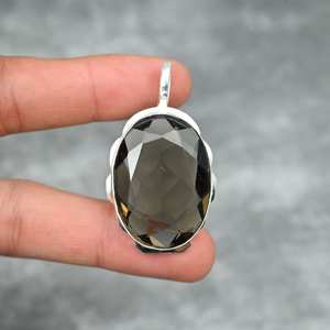 Pendentif en topaze fumée, argent sterling 925, bijoux en pierres précieuses faits à la main, collier, cadeau élégant pour femmes - Product Image 1